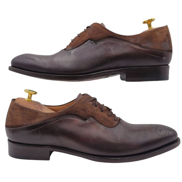Mezlan Spain Brown Leather Suede Medallion Toe Oxfords Men's 10.5M Dress Shoes - Picture 2 of 11